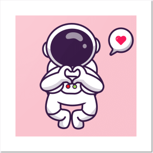 Cute Astronaut Flying With Love Sign Hand Posters and Art